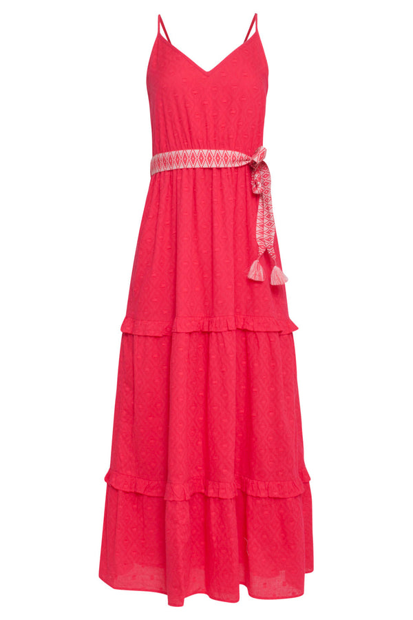 Smashed Lemon 24132 Katoenen Dobby Maxi Jurk Met Spaghettibandjes | Red