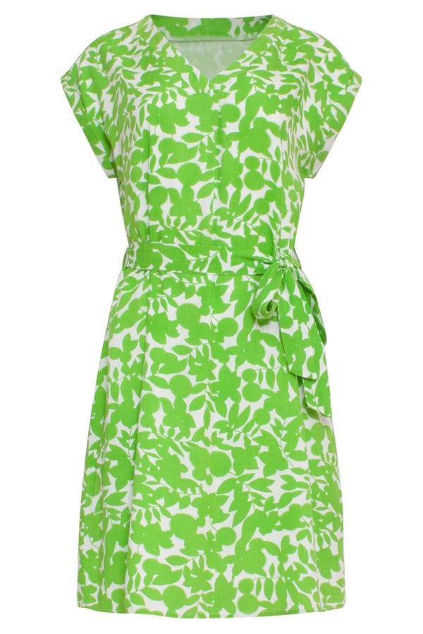 Smashed Lemon 24135 Helder Jurk Met Bladerprint | Off White-Green