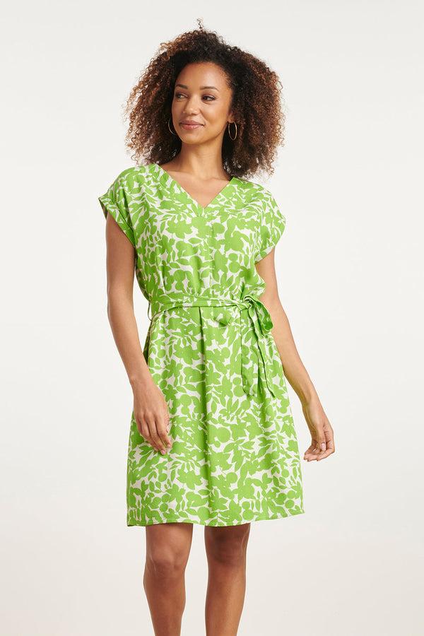 smashed lemon 24135 Helder Jurk Met Bladerprint | Off White-Green