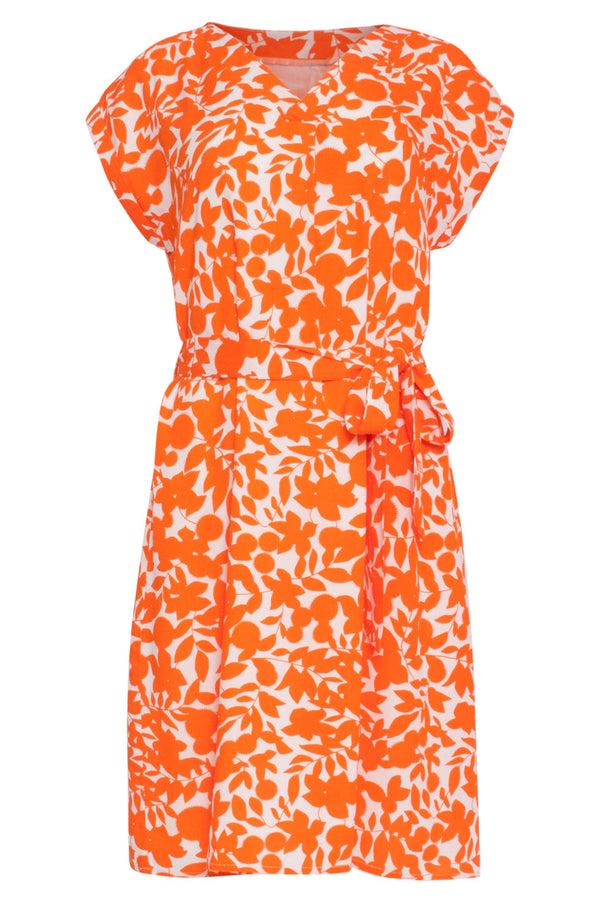 Smashed Lemon 24137 Bladerprint Jurk | Off White-Orange