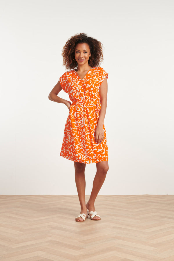 Smashed Lemon 24137 Bladerprint Jurk | Off White-Orange