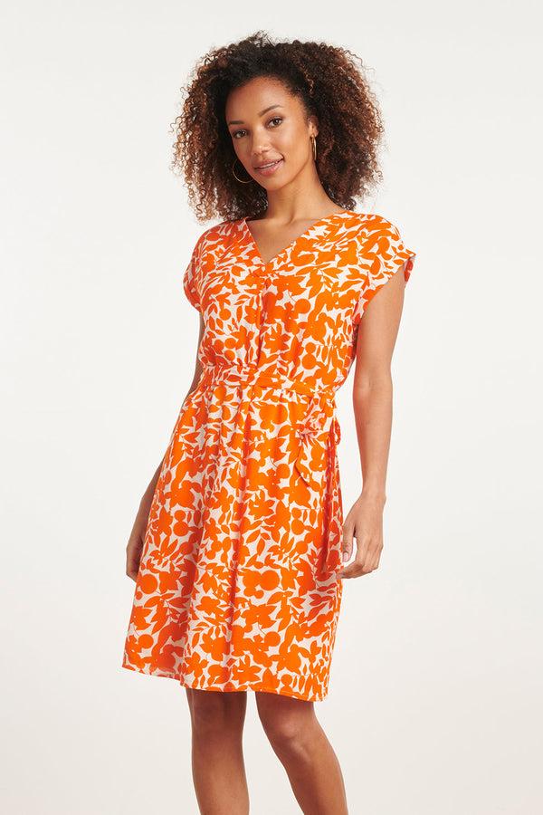 smashed lemon 24137 Bladerprint Jurk | Off White-Orange