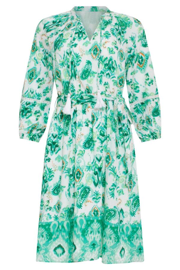 Smashed Lemon 24140 Fris - Ornamentprint Jurk Met V-Hals | White-Multicolour