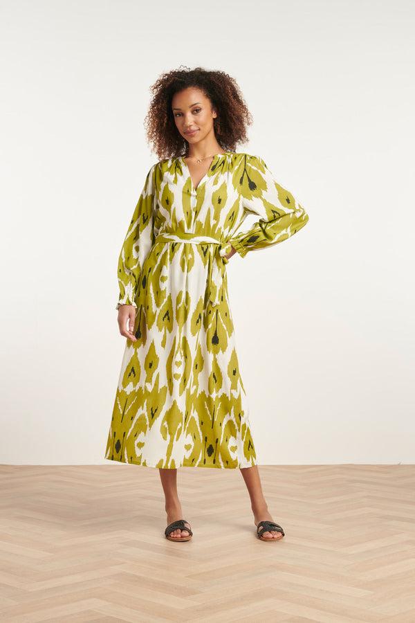 smashed lemon 24143 Eenvoudige Klassieke Jurk Met Mos Aztekenprint | Off White-Light Army