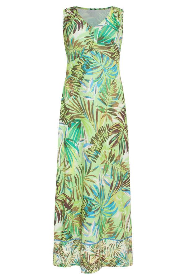 Smashed Lemon 24145 Comfortabele Stretch Maxi Zomerjurk Met Bladerenprint | Muticolour