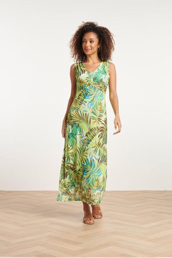 Smashed Lemon 24145 Comfortabele Stretch Maxi Zomerjurk Met Bladerenprint | Muticolour