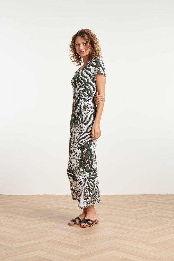 Smashed Lemon 24147 Stretch Zomerjurkarmy Green Aztec Print | Off-White-Multicolour