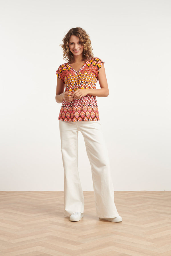 Smashed Lemon 24154 Zomer Top Met Retro Grafische Print | Muticolour