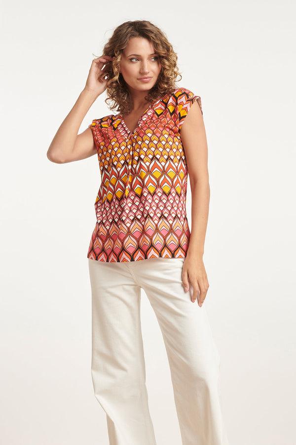 smashed lemon 24154 Zomer Top Met Retro Grafische Print | Muticolour