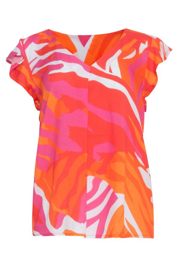 Smashed Lemon 24158 Top Met Frivole Mouwtjesspeelse Wildprint | Muticolour