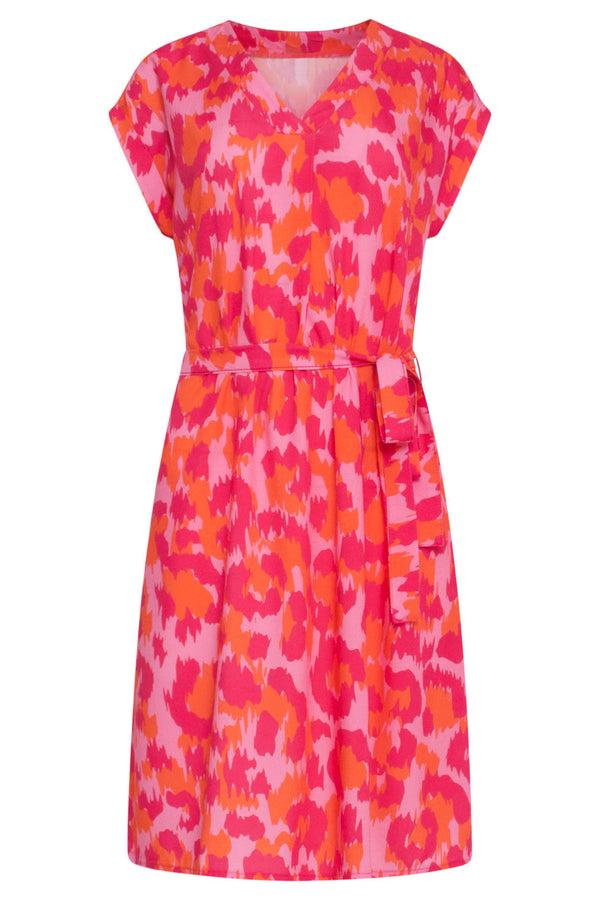 Smashed Lemon 24161 Klassieke Jurk Met Gedurfd Cheetah Patroonfuchsia | Pink-Multicolour