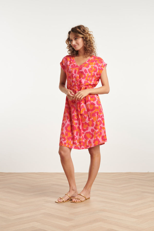 Smashed Lemon 24161 Klassieke Jurk Met Gedurfd Cheetah Patroonfuchsia | Pink-Multicolour