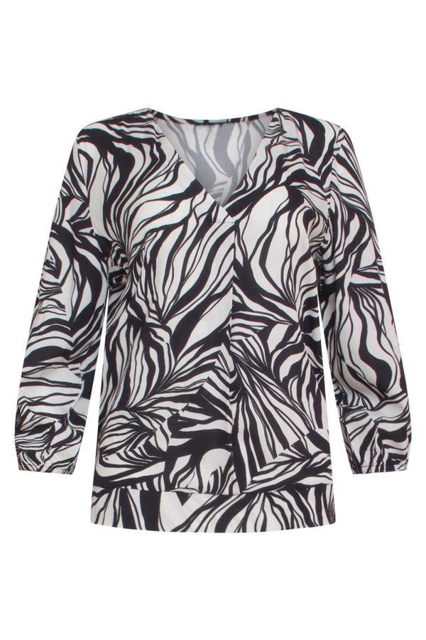 Smashed Lemon 24166 Chic Abstract Print Top | Sand-Black