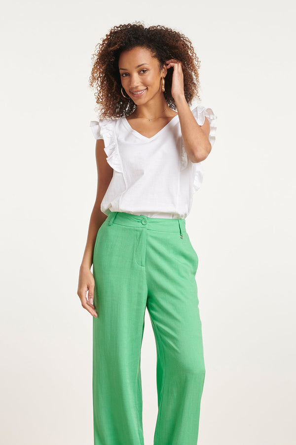 Smashed Lemon 24171 Basic Te Top Met Speelse Dubbele Ruches | White