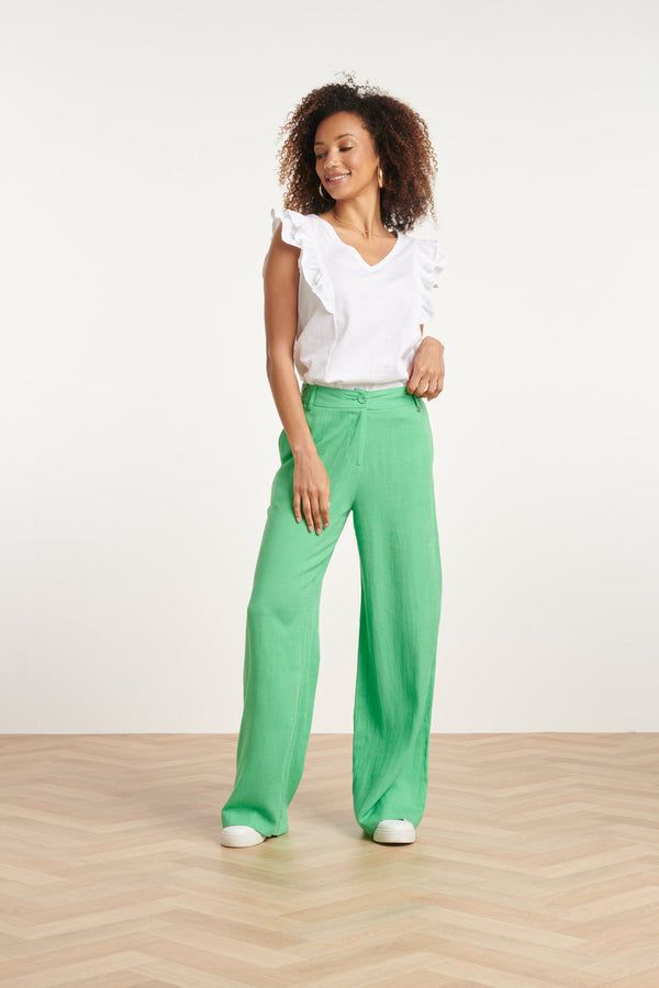 Smashed Lemon 24171 Basic Te Top Met Speelse Dubbele Ruches | White