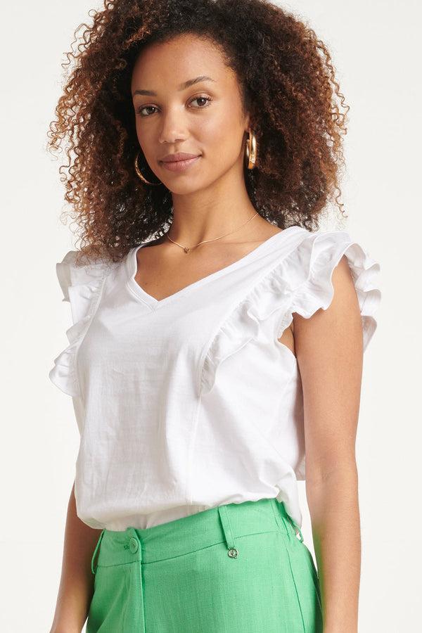 Smashed Lemon 24171 Basic Te Top Met Speelse Dubbele Ruches | White