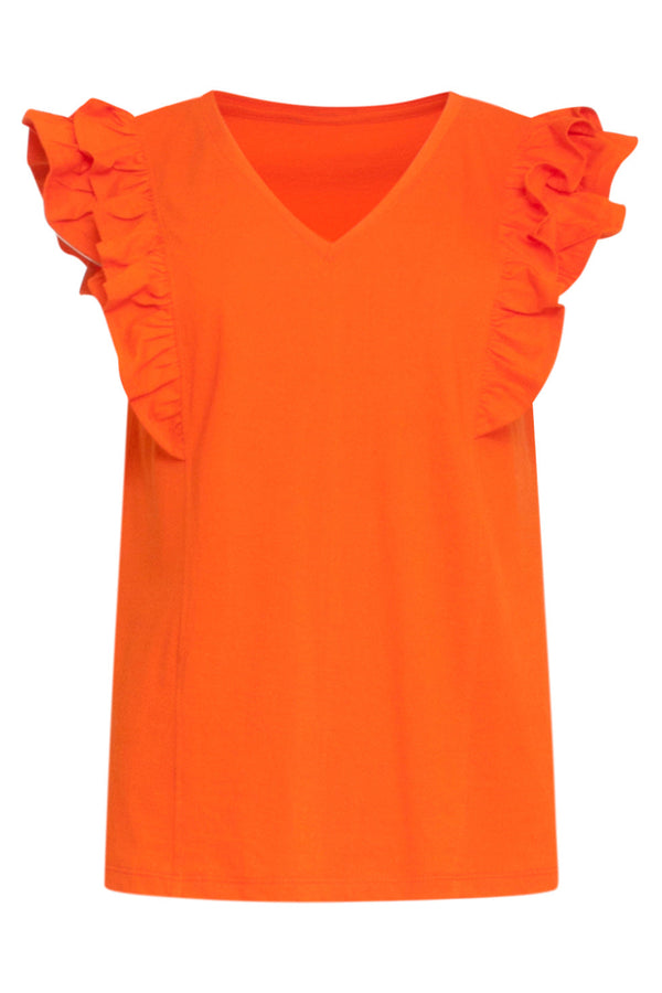Smashed Lemon 24171 Basic Top Met Speelse Dubbele Ruches | Light Orange