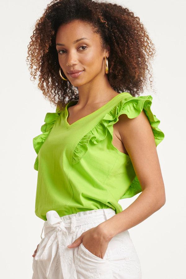 smashed lemon 24171 Basic Top Met Speelse Dubbele Ruches | Lime