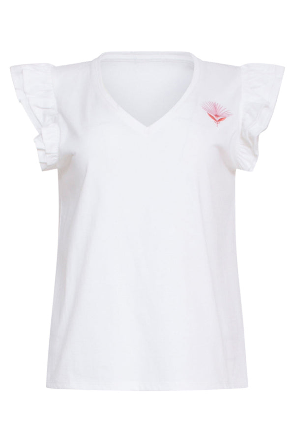 Smashed Lemon 24172 Te Top Met Speelse Ruchesbloemenborduursel | White-Pink