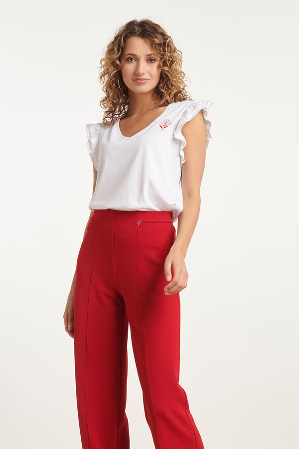 Smashed Lemon 24172 Te Top Met Speelse Ruchesbloemenborduursel | White-Pink