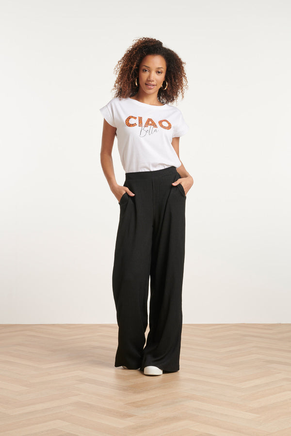 Smashed Lemon 24173 Moderne Te Top Met Korte Mouwencheetah Print | White-Orange