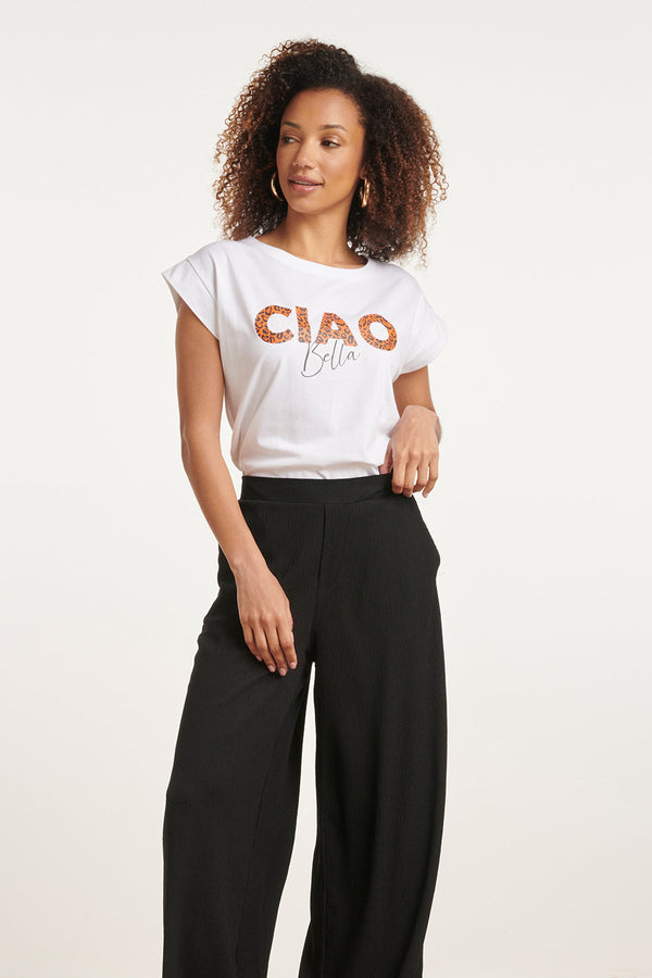 Smashed Lemon 24173 Moderne Te Top Met Korte Mouwencheetah Print | White-Orange