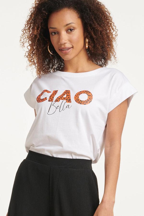 smashed lemon 24173 Moderne Te Top Met Korte Mouwencheetah Print | White-Orange