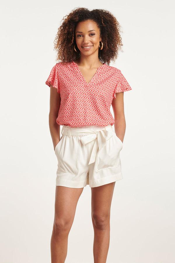 Smashed Lemon 24176 Flowy Top Met Te Bloemenprint | Red-White