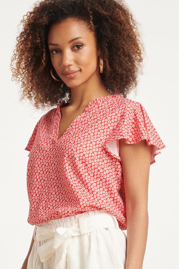 smashed lemon 24176 Flowy Top Met Te Bloemenprint | Red-White