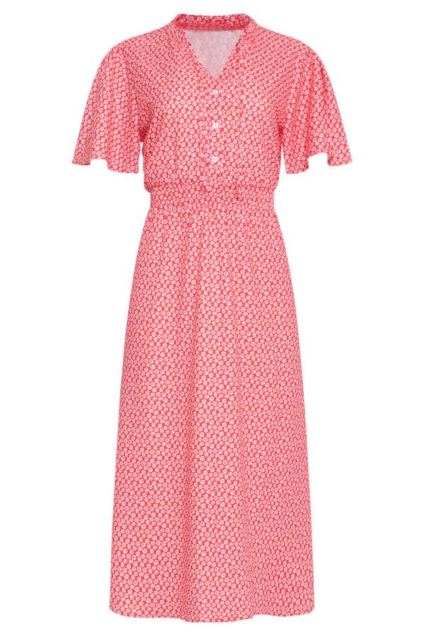 Smashed Lemon 24177 Midi Jurk Met Knoopsluitingsmok | Red-White