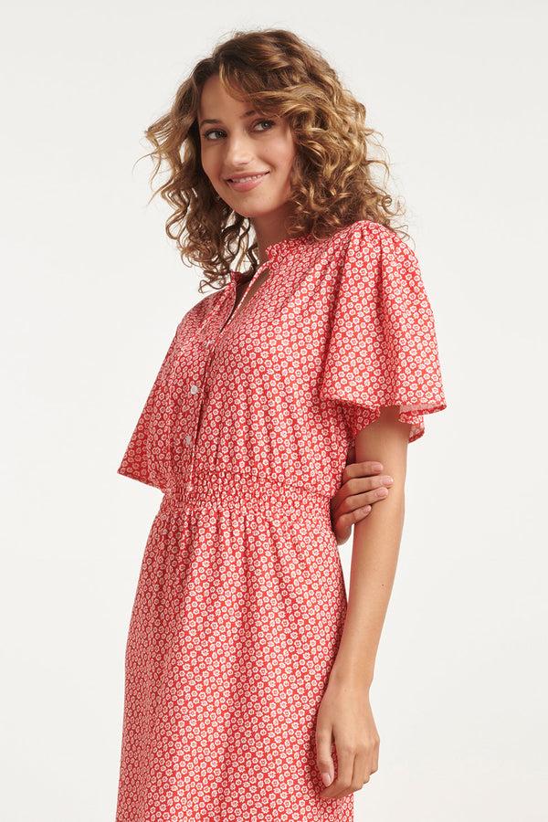 Smashed Lemon 24177 Midi Jurk Met Knoopsluitingsmok | Red-White