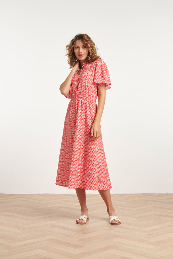 Smashed Lemon 24177 Midi Jurk Met Knoopsluitingsmok | Red-White