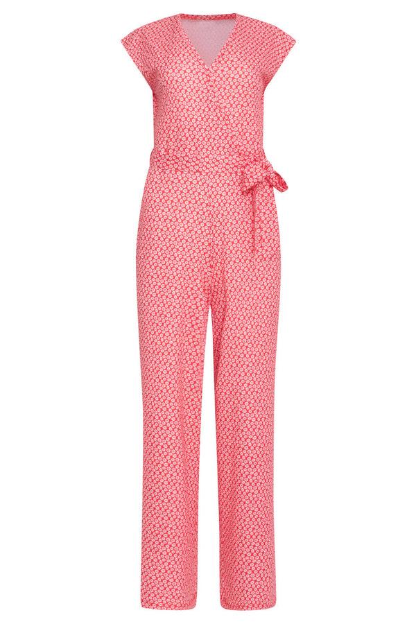 Smashed Lemon 24178 Jumpsuitwikkelontwerp Met Bloemenprint | Red-White