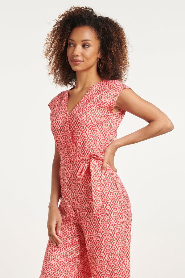 Smashed Lemon 24178 Jumpsuitwikkelontwerp Met Bloemenprint | Red-White