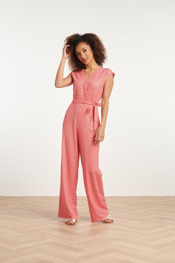 Smashed Lemon 24178 Jumpsuitwikkelontwerp Met Bloemenprint | Red-White