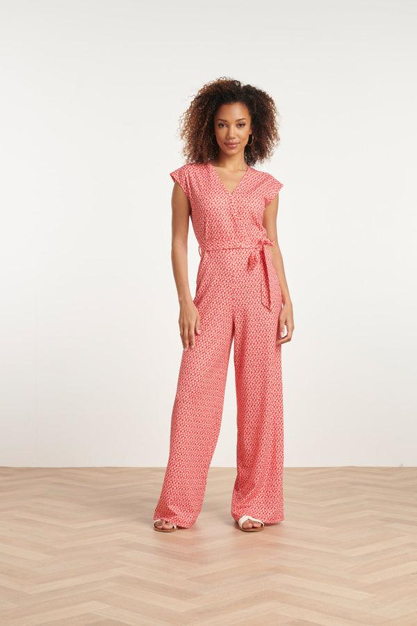 smashed lemon 24178 Jumpsuitwikkelontwerp Met Bloemenprint | Red-White