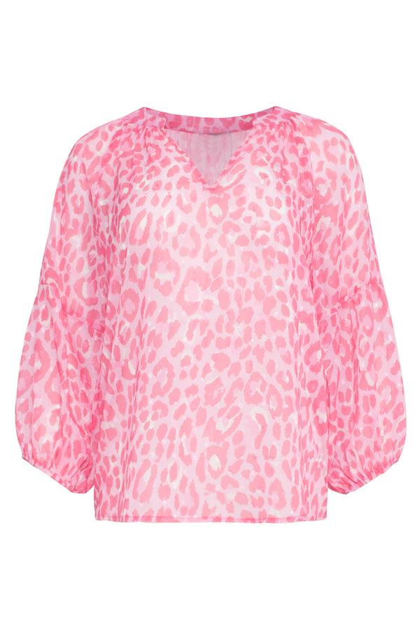 Smashed Lemon 24301 Chiffon Top Met 3/4 Pofmouwen Animal Print | Baby Pink-Pink