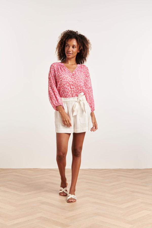 Smashed Lemon 24301 Chiffon Top Met 3/4 Pofmouwen Animal Print | Baby Pink-Pink