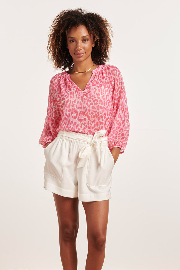 smashed lemon 24301 Chiffon Top Met 3/4 Pofmouwen Animal Print | Baby Pink-Pink