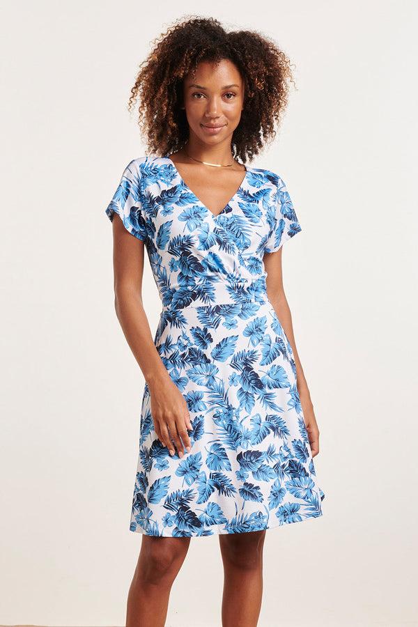 smashed lemon 24310 Stretch Zomerjurkje - Verfrissend Bladerenpatroon | White-Blue