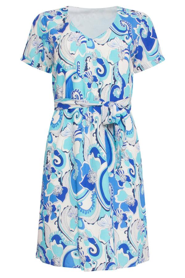 Smashed Lemon 24312 Helder Retro Zomerjurkje | White-Blue