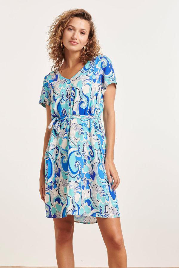 smashed lemon 24312 Helder Retro Zomerjurkje | White-Blue