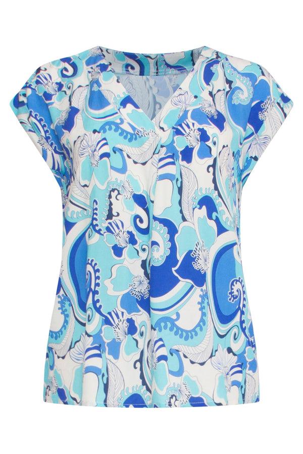 Smashed Lemon 24313 Helder Retro Top - Stijlvolle Zomertop Met Vintage Flair | White-Blue