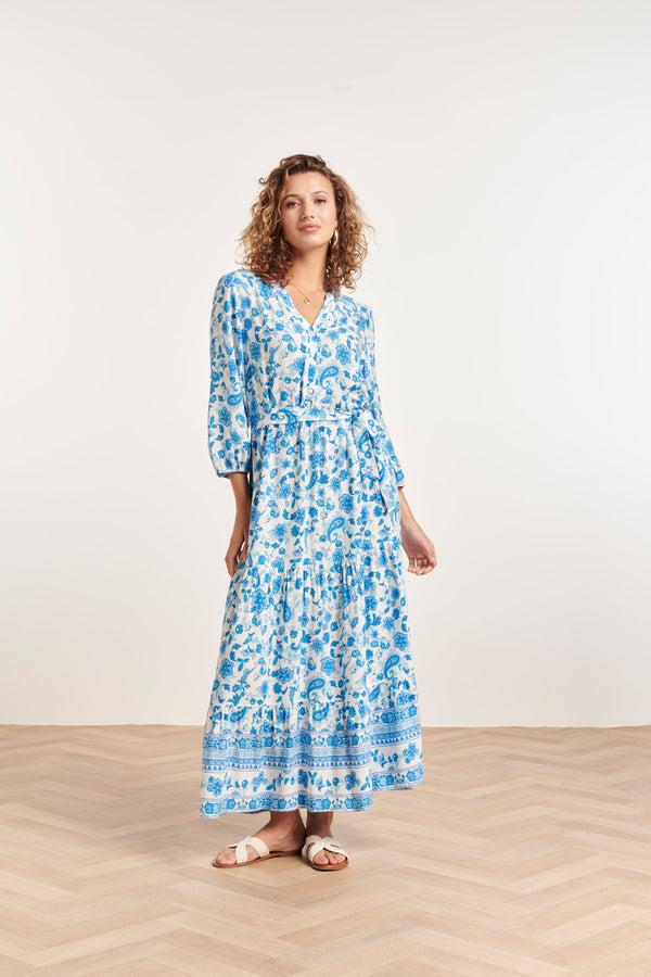smashed lemon 24314 Prachtige Bloemen Paisley Maxi Jurk | White-Blue