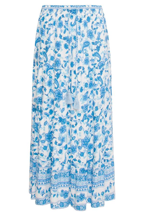 Smashed Lemon 24315 Prachtige Bloemen Paisley Maxi Rok | White-Blue