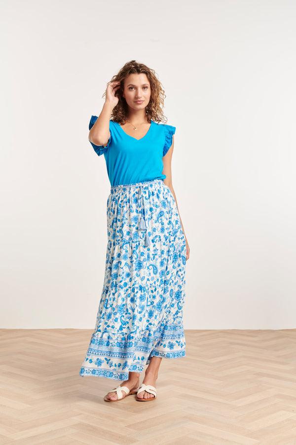 Smashed Lemon 24315 Prachtige Bloemen Paisley Maxi Rok | White-Blue