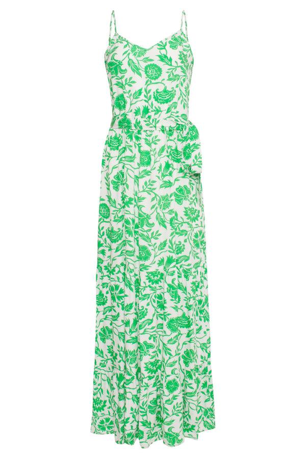 Smashed Lemon 24318 Maxi Jurk Met Spaghettibandjes - Levendige Bloemen Print | White-Green
