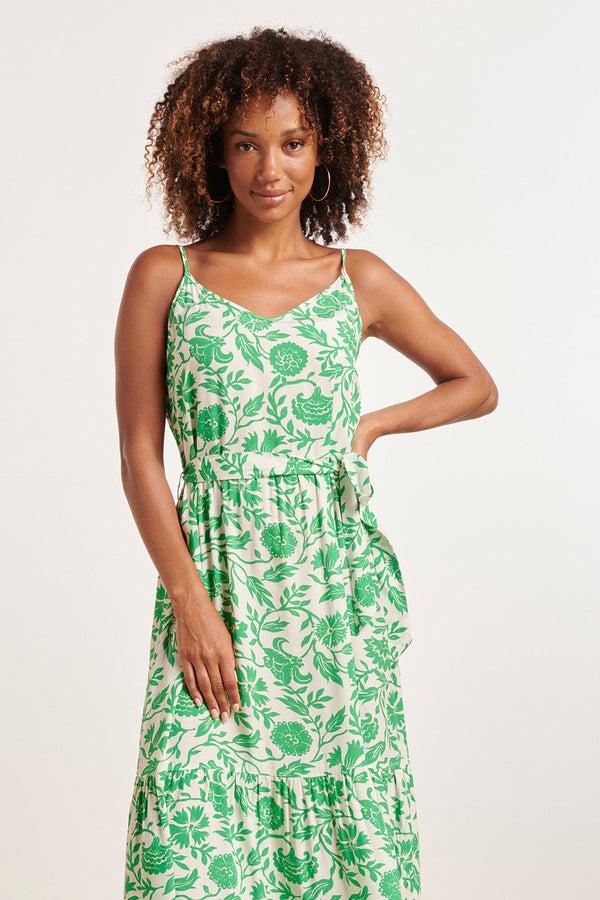 Smashed Lemon 24318 Maxi Jurk Met Spaghettibandjes - Levendige Bloemen Print | White-Green