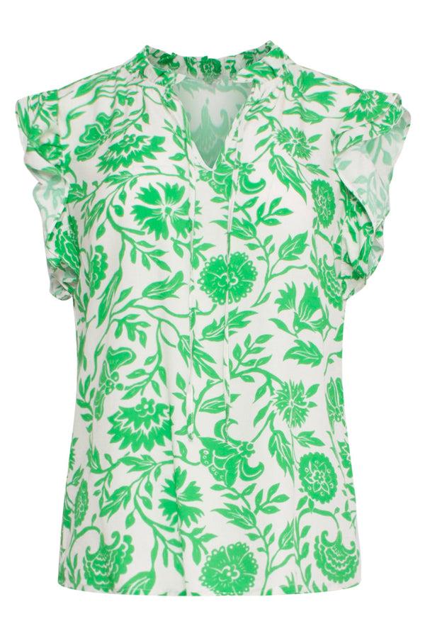 Smashed Lemon 24319 Zomerse Levendige Bloemen Top | White-Green