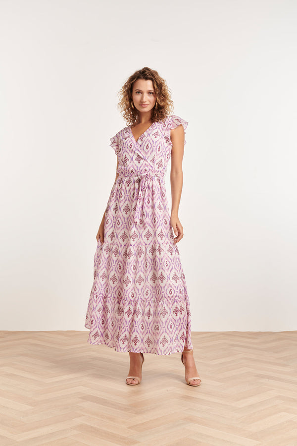 smashed lemon 24324 Maxi Wikkelstijl Jurk Met Vrouwelijke Aztekenprint | White-Purple